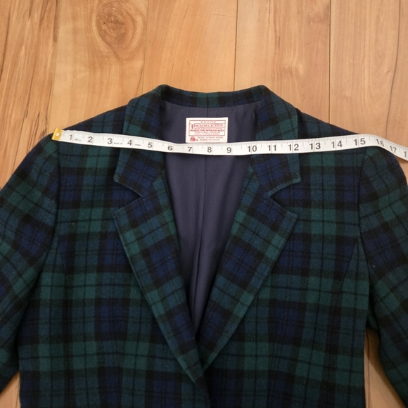 Pendleton Vintage Black Green Navy Plaid Blazer Size 8 Petite - Picture 9 of 9